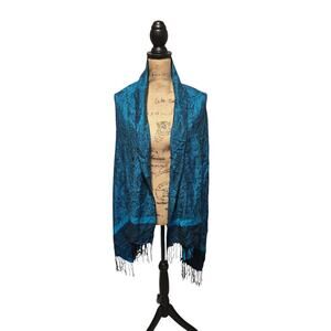 Black and blue paisley fringe scarf, one size